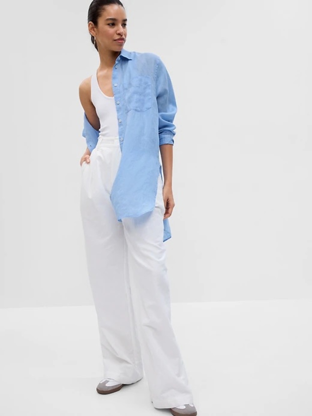 GAP Light Blue Button-Front Tie Hem tunic sz